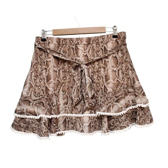 En Saison Dresses & Skirts - En Saison Mini Skort Size Large Snake Skin Print Tiered Ruffle Flowy Chiffon Y2K